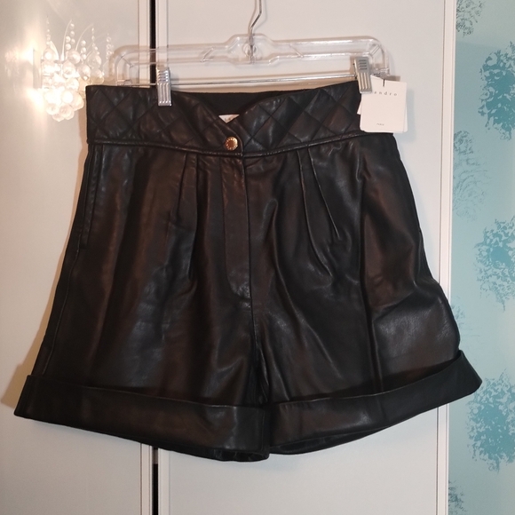 Leather Sandro Shorts size 42 US 10 - Picture 4 of 10